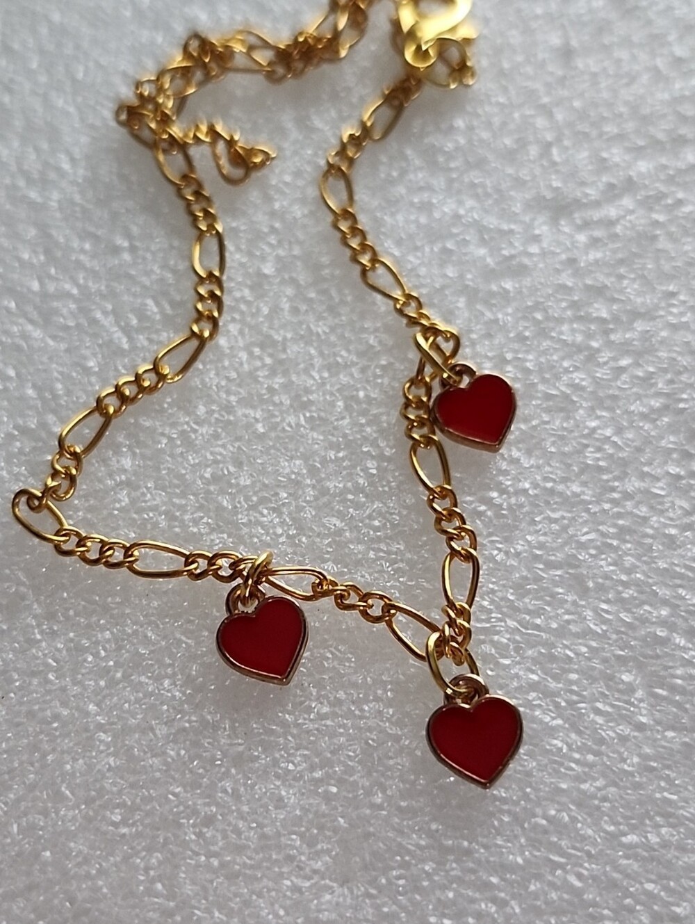 Hand Crafted Gold Chain Bracelet / Anklet with Red Heart Charms